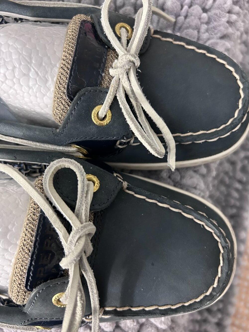 Women's Sperry Top Sider Boat Shoes Size 10 Navy and Beige - Picture 9 of 10